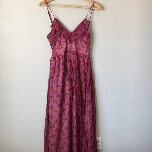 Anthropologie Aryn K Ruffle Silk Vintage Lotus S - Picture 3 of 8